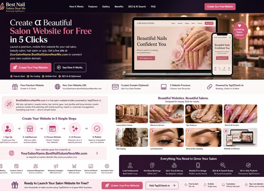 Salon website preview displayed on phone and laptop